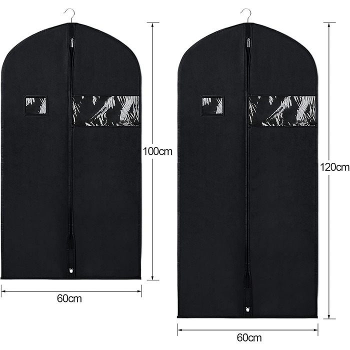 4 шт. мішки для одягу, захисні чохли для костюмів, пилонепроникні мішки, високоякісні транспортні сумки для костюмів, дихаючі чохли для костюмів, піджаків та суконь, BOMEI PACK (60x120 см + 60x100 см)