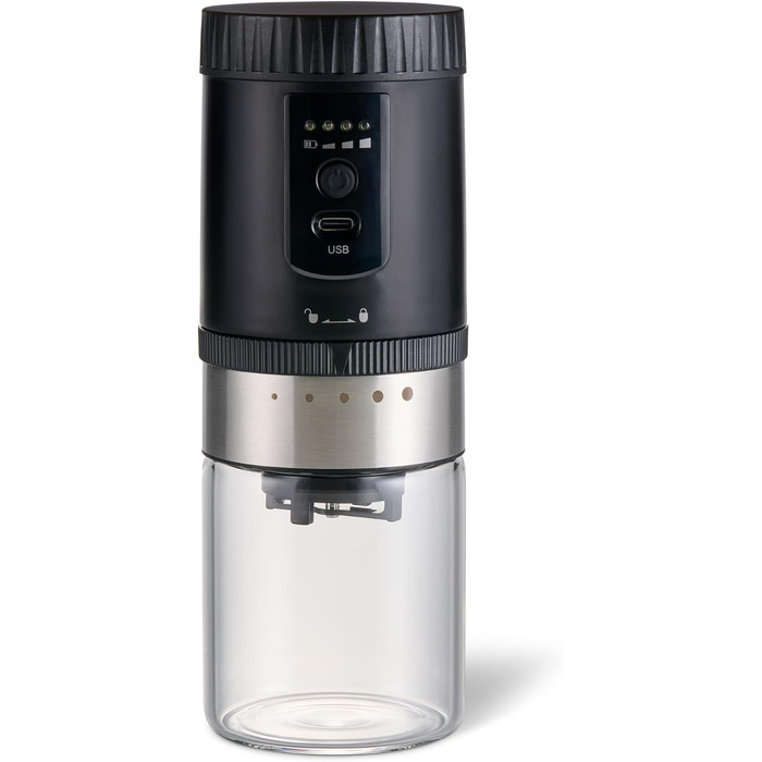 Електрична кавомолка Tchibo з керамічним жорном, регульований помел, срібна (з акумулятором)