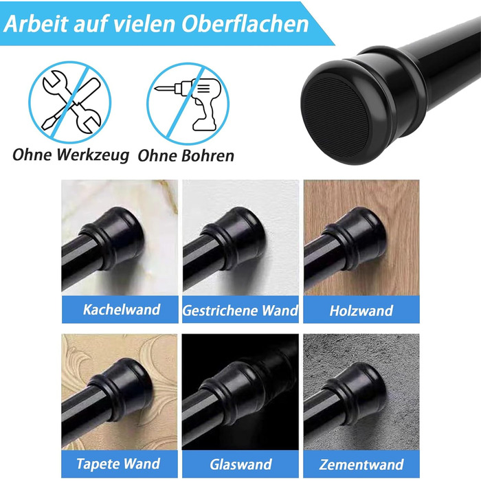 Штанга для душу без свердління, телескопічна, висувна, 85-270 см, діаметр 32 мм, для ванної кімнати/спальні, срібна