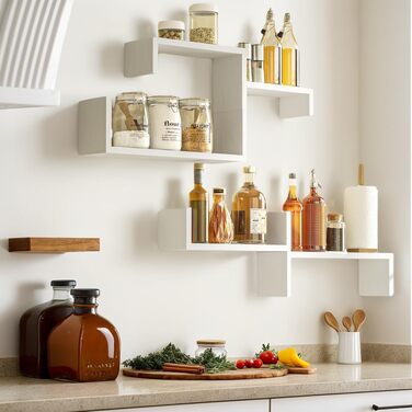 Полиця настінна SRIWATANA біла 5 шт., дерев'яна, плаваючі полиці до 40 кг, сучасна настінна дошка для декору, DIY монтаж для вітальні, ванної, спальні, офісу, кухні (білий)