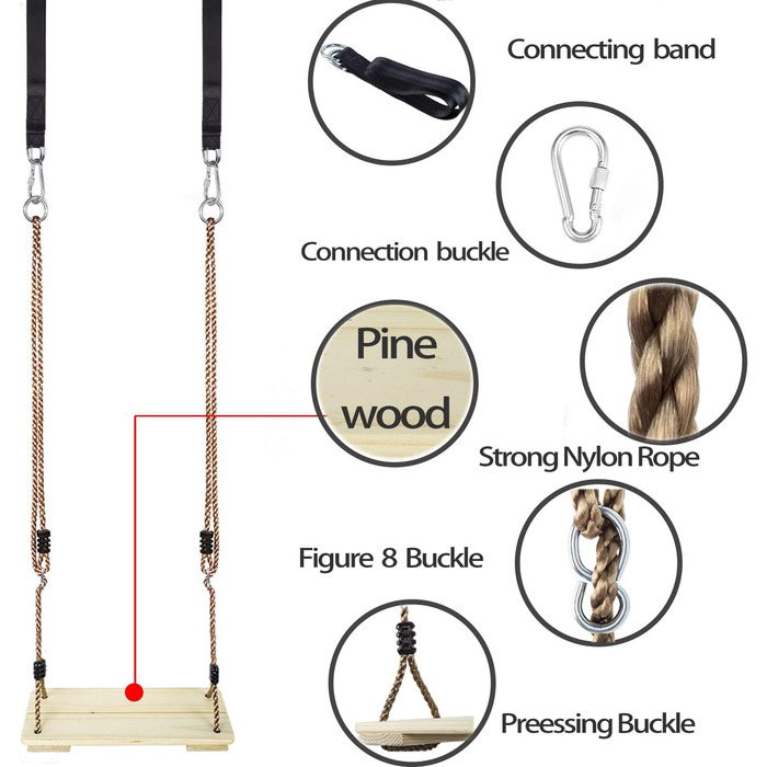 Шовковий крісло-гойдалка KINSPORY з регульованим канатом, для дому та саду, до 130 кг, світло-коричневий