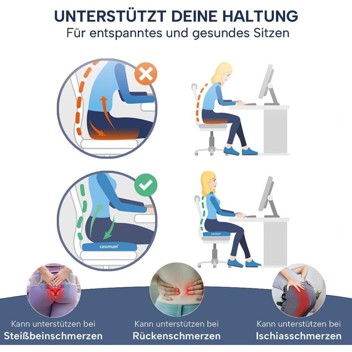 Ортопедична подушка для сидіння, подушка для куприка на офісне крісло. Ергономічна підкладка під сидіння підвищує комфорт, знімає біль, покращує кровообіг та полегшує навантаження на куприк.