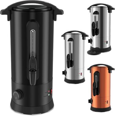 Глювайновий нагрівач з 10 чашками | 1500 Вт диспенсер гарячих напоїв з нержавіючої сталі з термостатом 30–110°C, функція підігріву та кран | Глювайновий автомат для вечірок (10 л, Чорний)