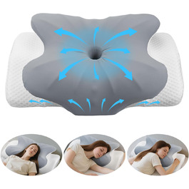 Ортопедична подушка FUNYKICH з піною з пам'яті, сірого кольору, з двома рівнями висоти (11/13 см), дихаюча та пральна, для комфортного сну на боці, спині та животі