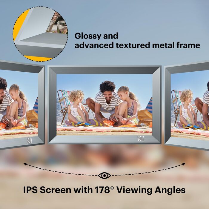 Цифровий фоторамка Kodak 10 дюймів з Wi-Fi, акумулятором 4000mAh та 32GB пам'яті, IPS HD сенсорний екран, авто-поворот, для перегляду фото та відео (10 дюймів, сірий)