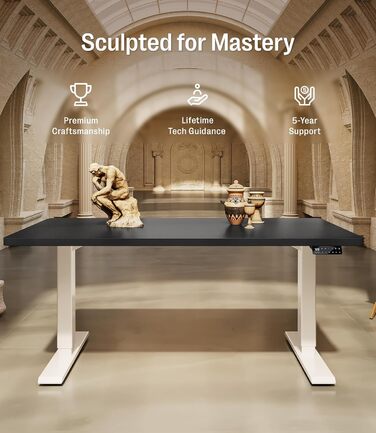 Регульований стіл MAIDeSITe S2 Pro (160x80 см) - електричний, з підняттям, чорний каркас, білий стіл, 160 кг, з захистом від зіткнень