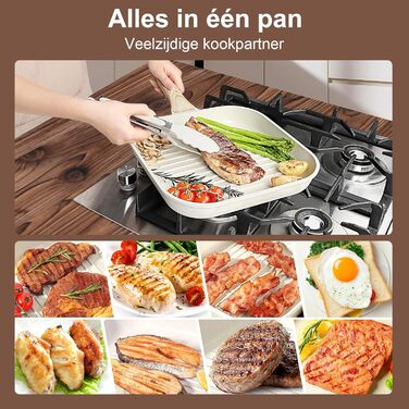 Сковорода-гриль GiPP 28 x 28 см з антипригарним покриттям, для стейків, сумісна з індукцією, без PFOA, для всіх плит, легко миється, біла