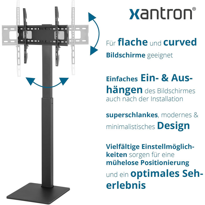 Підставка під телевізор Xantron регулюється по висоті для телевізорів до 75 дюймів, з полицею, не перекочується