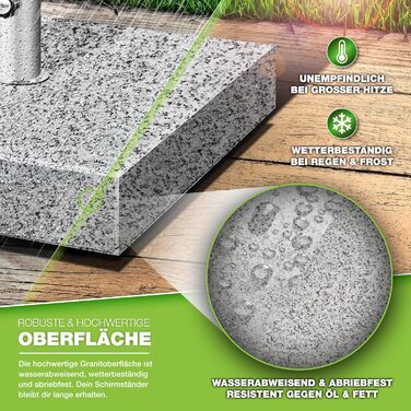 Підставка для парасольки Tillvex® Granit з роликами та ручкою для транспортування, 27 кг, кутова | Підставка для парасольки з нержавіючою сталею | Підставка для парасольки на балкон, сумісна з держателями 16-48 мм та парасольками діаметром 250 см, кутова,