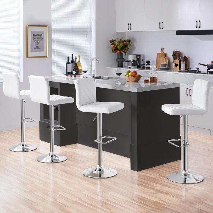 Барні стільці Yaheetech 2 шт. регульовані по висоті, обертаються, 62,5-84,5 см, 136 кг, з штучної шкіри та сталевим каркасом, для кухні/бару, білий (без підлокітників)