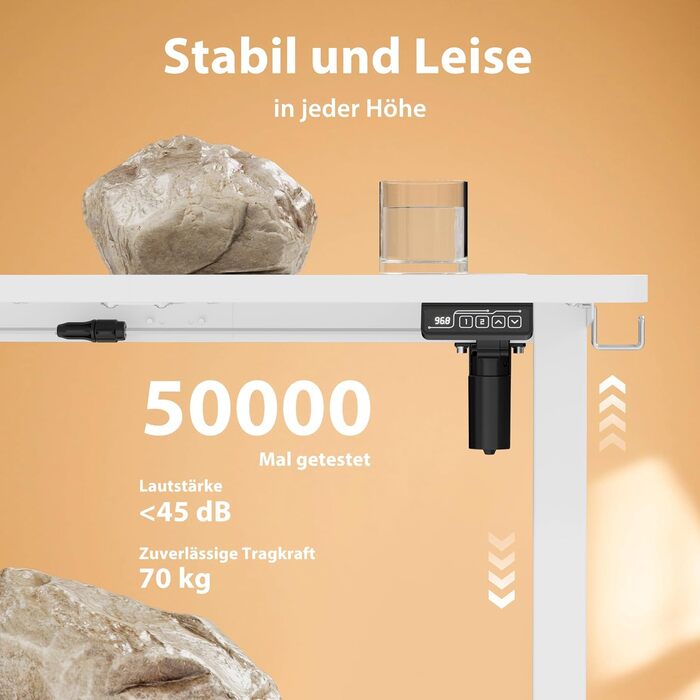 Регульований стіл для роботи з USB-C, електричний, з пам'яттю, 120x60 см, білий. Стіл для офісу, стоячий, комп'ютерний.