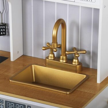 Дерев'яна дитяча кухня Mamabrum з LED-підсвічуванням - іграшковий кухонний набір з висотою, що регулюється, з приготуванням кубиків льоду, мікрохвильовою піччю, плитою та посудомийною машиною - іграшка для дітей від 3 років (Білий)