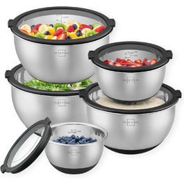 Набір мисок з нержавіючої сталі SILBERTHAL (5 шт) з кришкою - для приготування, сервірування, зберігання їжі. Миски з неслизьким дном.