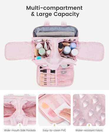 Сумка для косметики OVEVOOK для жінок, велика, з водонепроникним відділенням, рожева (L, блакитна)