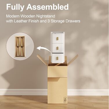 Нічний столик AQIMUELE, білий, з 2 висувними ящиками, 30 см, без встановлення, шкіряна поверхня