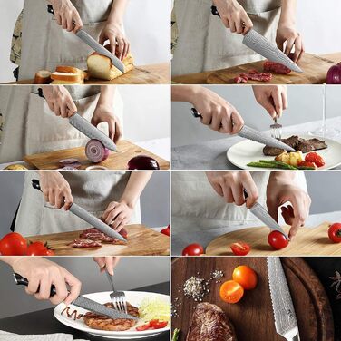 Набір кухонних ножів Дамаск з дерев'яним блоком, професійний набір ножів для кухні, VG10 сталь, 67 шарів, преміум якість