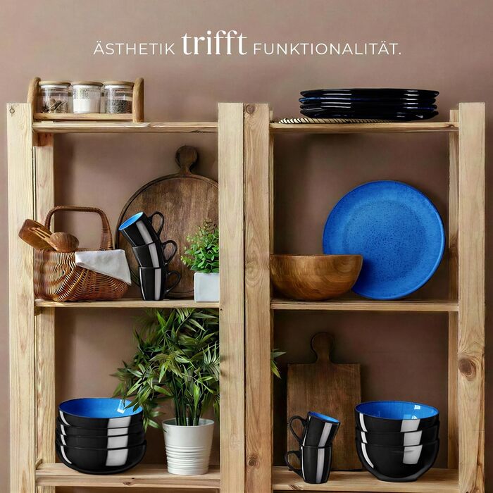 Набір посуду Tectake 30 предметів для 6 осіб, керамічний, блакитний (Nautic Blue)