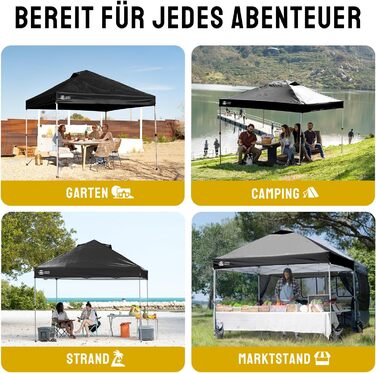 Павільйон CROWN SHADES 3x3: Водостійкий, стабільний, зимостійкий, захист від сонця UV 50+, для кемпінгу та відпочинку на природі, з регулюванням висоти, у комплекті сумка (чорний)