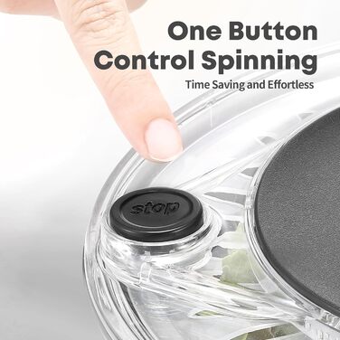 Салатниця-центрифуга 5L з нержавіючої сталі, чорна, з кнопкою стоп, BPA-Free, з прозорою кришкою та дренажним отвором, з протиковзким дном, придатна для миття в посудомийній машині