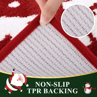 Набір килимків для ванної кімнати на Новий Рік: 3 шт. (червоний, з малюнком ялинки) - 45x65 см, 45x120 см, 50x60 см, нековзкі, водопоглинаючі, для туалету та душу