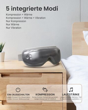 RENPHO Eyeris 1 Масажер для очей з підігрівом, вібрацією та Bluetooth, маска для очей від темних кіл та сухості, покращує сон, подарунок, зелений (сірий)