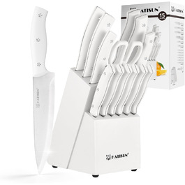 Набір ножів 15 предметів: ніжний блок з самозаточкою, набір кухонних ножів з нержавіючої сталі з ергономічними ручками, включаючи кухонний ніж, саторі та інші