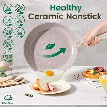 Набір посуду Chef Power Keramik 19-ти частинний, антипригарне покриття, знімний ручка, для індукційних плит, безпечний у духовці, для дому та кемпінгу, Mocca-Taupe