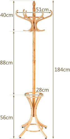 Стійка для одягу GIANTEX з підставкою для парасольки, дерев'яна, 12 гачків, для передпокою/вітальні (натуральний колір)
