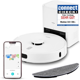 Робот-пилосос MEDION X41SW+ з док-станцією, лазерною навігацією та функцією миття підлоги. Потужність всмоктування 8000Pa, 2-в-1, створення точних карт, зони заборони, підтримка декількох поверхів