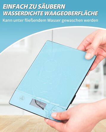 Кухонні ваги Цифрові кухонні ваги 10 кг Скляні цифрові ваги Водонепроникні електронні побутові ваги для випічки, функція тари, сенсорна кнопка, точність 1 г, (синій)