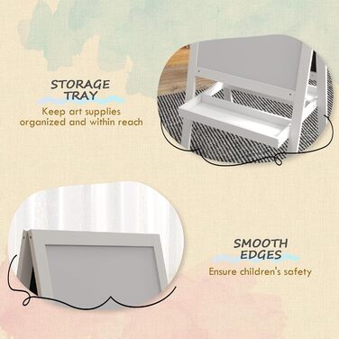 AIYAPLAY Фліпчарт дитячий 2 в 1 - магнітна та крейдяна поверхні, 2 полиці, білий