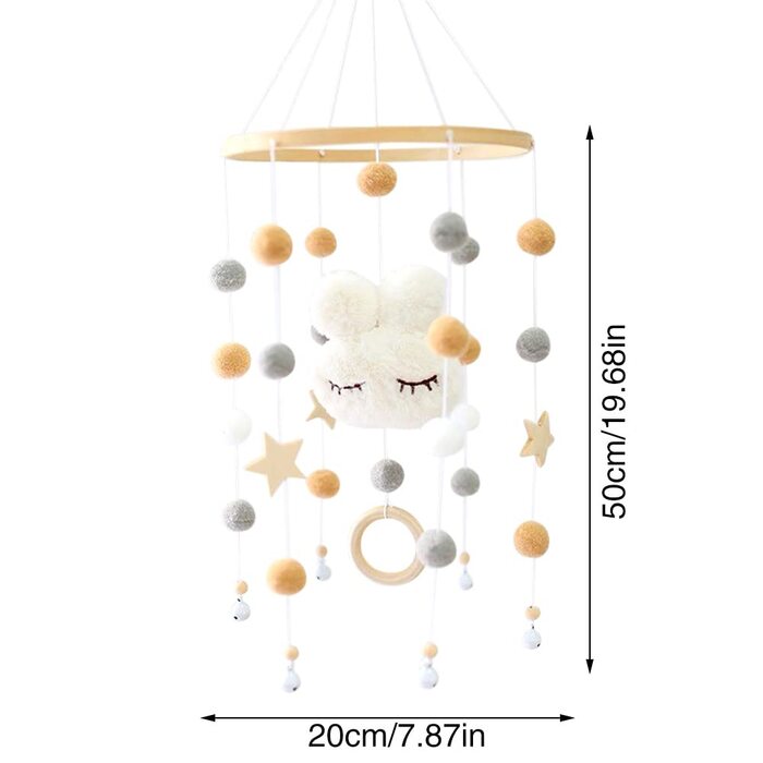 Дитячий мобіль Jooheli, дзвіночки для дівчаток, дерев'яні мобільні Дитячі з 3D-хмарами з повстяних кульок, мобільний дзвіночок для ліжок для маленьких дівчаток