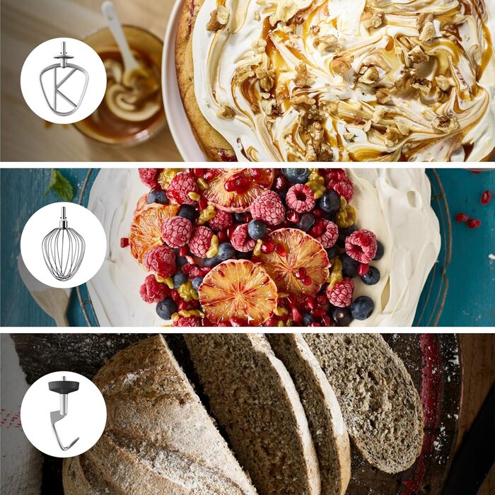 Кухонний комбайн Kenwood Chef XL KVL4100S з великою чашею 6.7 л з нержавіючої сталі, 1200 Вт, набір для випічки, срібний