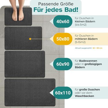 Килимок для ванної кімнати сірого кольору – нековзний, пральний, швидковисихаючий, 50x80 см