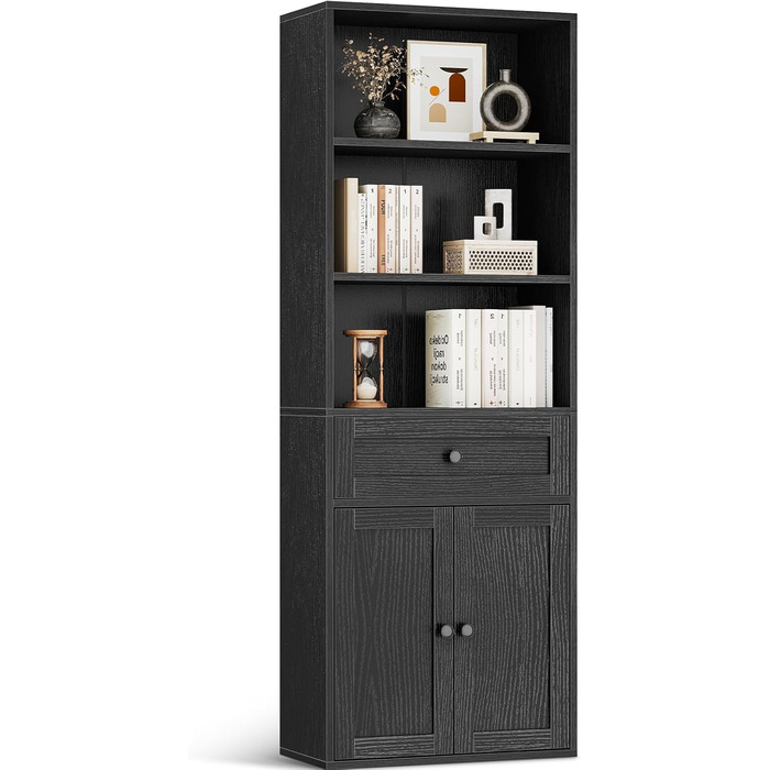 Стелаж Coleshome з дверцятами та шухлядами, 5 полиць, 48x24x164.2 см, білий/чорний