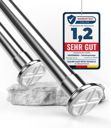 Штанга для душу без свердління 160-210 см, срібна, Ø 25 мм, телескопічна, з кріпленнями - для вікна, душу та перегородки