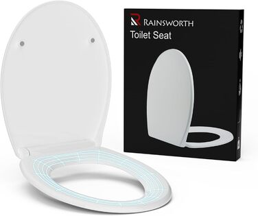 Сидіння для унітазу Rainsworth з механізмом плавного закриття Oval White - Високоякісне сидіння для унітазу, Сидіння для унітазу до 150 кг, Кришка унітазу з функцією швидкого зняття, Простий монтаж Поліпропілен