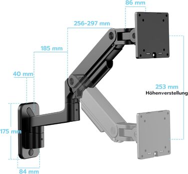 Кріплення для монітора Ares Wing на стіну, 17-49 дюймів, до 20 кг, VESA 75/100, чорний