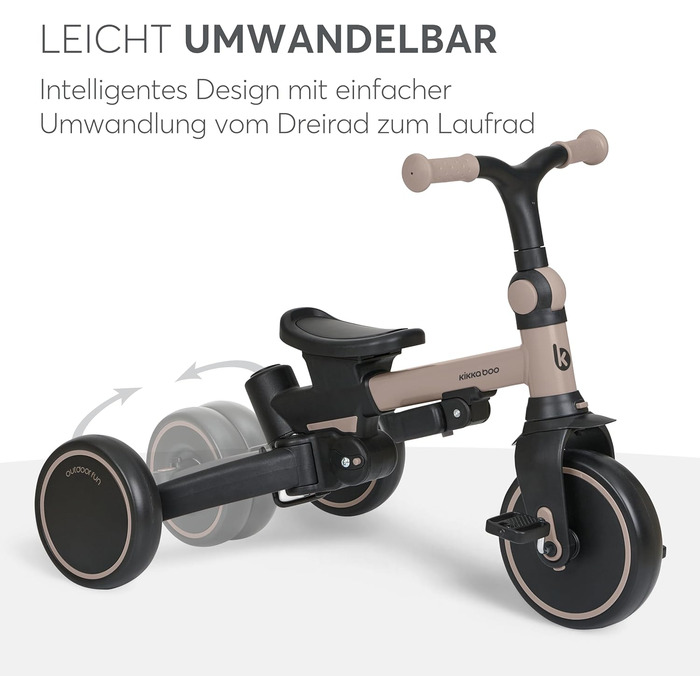 KikkaBoo Триколісний велосипед 8-в-1 з ручкою для батьків Aluma (Бежевий) від 1 року. Дитячий велосипед з поворотним сидінням, ременем безпеки, алюмінієвою рамою.