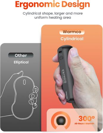 Електричні грілки для рук Warmco 2 шт., 10000 мАг, багаторазові, 3 режими нагріву, портативна батарея-грілка, чорний