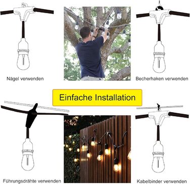 Ланцюжок прикрас для зовнішнього використання 30 м, ST45, LED, E27, тепле біле світло 2700K, IP65, вологостійкий, 30 x 1W, скляні лампочки S14 для вечірок та святкування