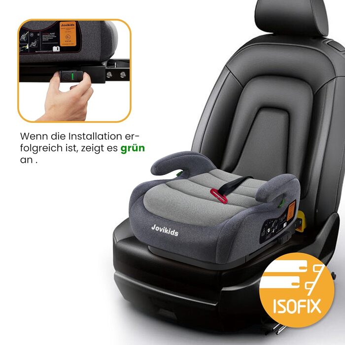 Бустерне сидіння для дітей ISOFIX, ECE R129 Бустер Сідло групи 2/3 (приблизно 15-36 кг), потовщений тканинний чохол і адаптер Isofix, чорний легко миється