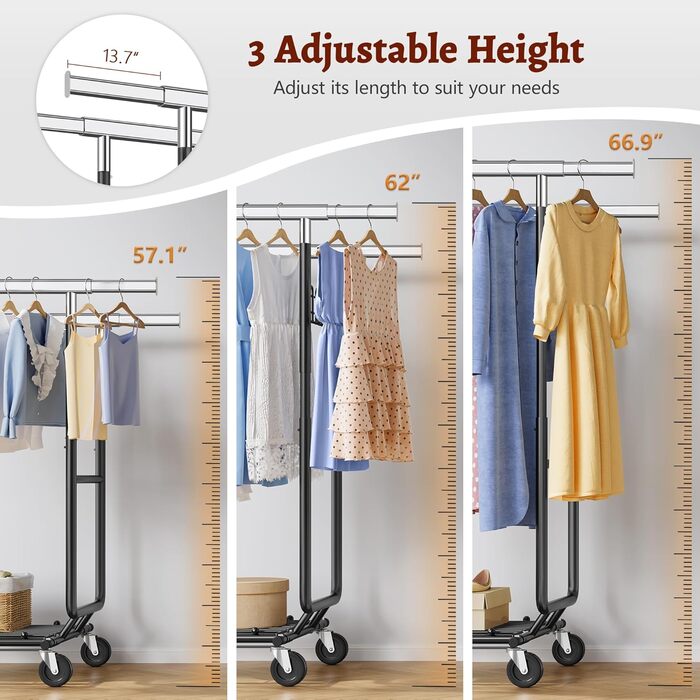 Стійка для одягу на колесах FAVOOOSTY, металева, мобільна, до 200 кг, чорна, 2 стійки