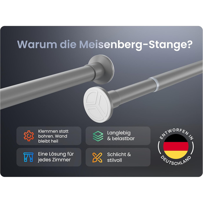 Телескопічна штанга для кріплення 260-310 см, Ø 25 мм, багатофункціональна штанга без свердління. Підходить для карнизів, штор, душових завіс, ванних кімнат та балконів (70-120 см, сіра)