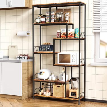 Стильна полиця Bealife для книг, 5 ярусів, 98 x 30 x 180 см, для вітальні, офісу, робочого кабінету, в стилі ретро, індустріальний дизайн