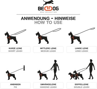 Повідець для собак Beddog Spike, регульований на 3 довжини, подвійний повідець, повідець для вигулу, повідець для вигулу, поводок для середніх і великих собак, загальна довжина 2 м-сірий 2 м/25 мм сірий