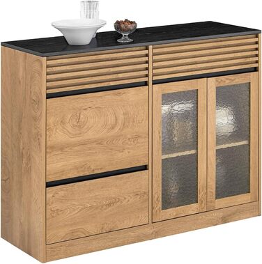 Кухонна шафа SoBuy з мікрохвильовою нішею, ламеленими дверцятами та буфетом, 107×40×85 см (Eiche-Schwarz)