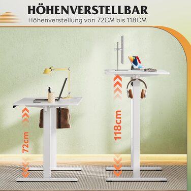 Регульований стіл Devaise 100x60 см з однією стільницею та тихим мотором, стіл для стояння та сидіння з функцією пам'яті на 3 положення, ергономічний комп'ютерний стіл для офісу, білий (120x60 см, білий)