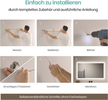 Дзеркало для ванної кімнати EMKE з підсвічуванням 120x60 см, тепле біле світло 3000K, вимикач, антизапар, 2 кольори світла, матовий край