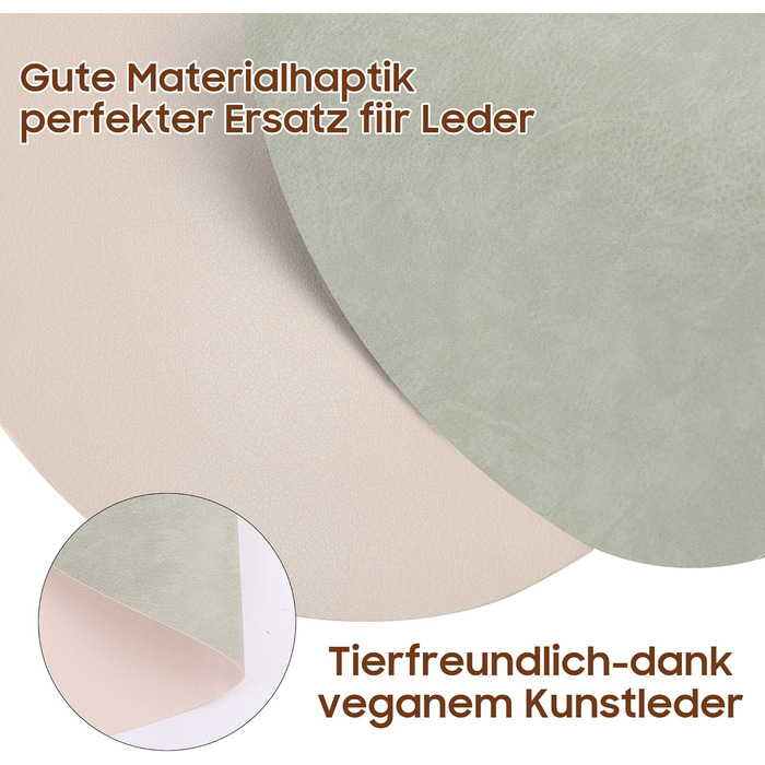 Набори підтарілок YIHELU: 6 шт., овал, зелено-кремовий, з екошкіри, миючіся, неслизькі, для кухні та їдальні